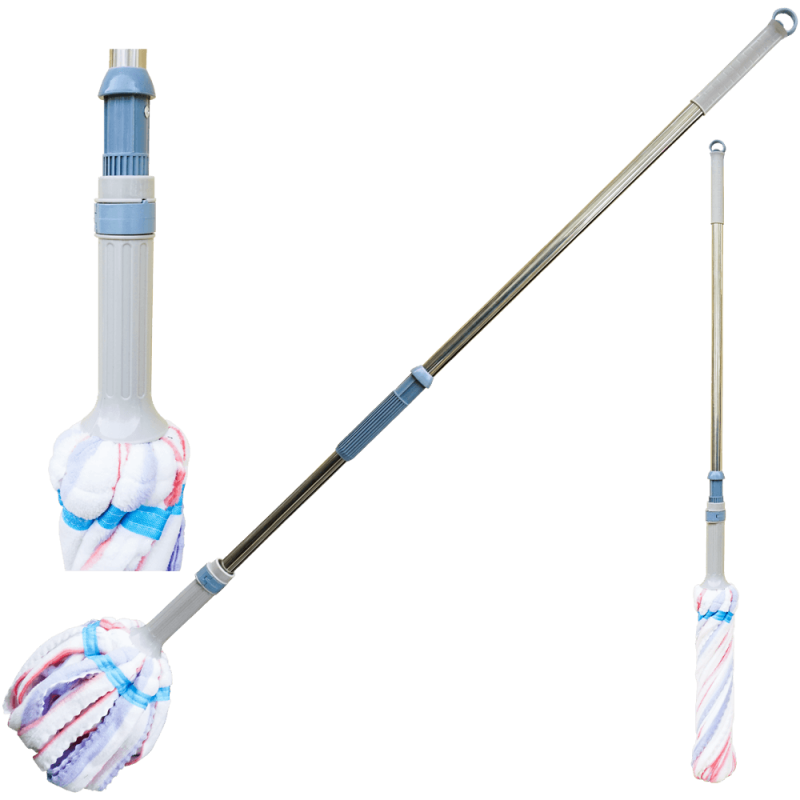 Set mop cu benzi, absorbant, din microfibra, 35.5 x 20 CM, cu stoarcere pe maner si coada metalica 103.5 CM
